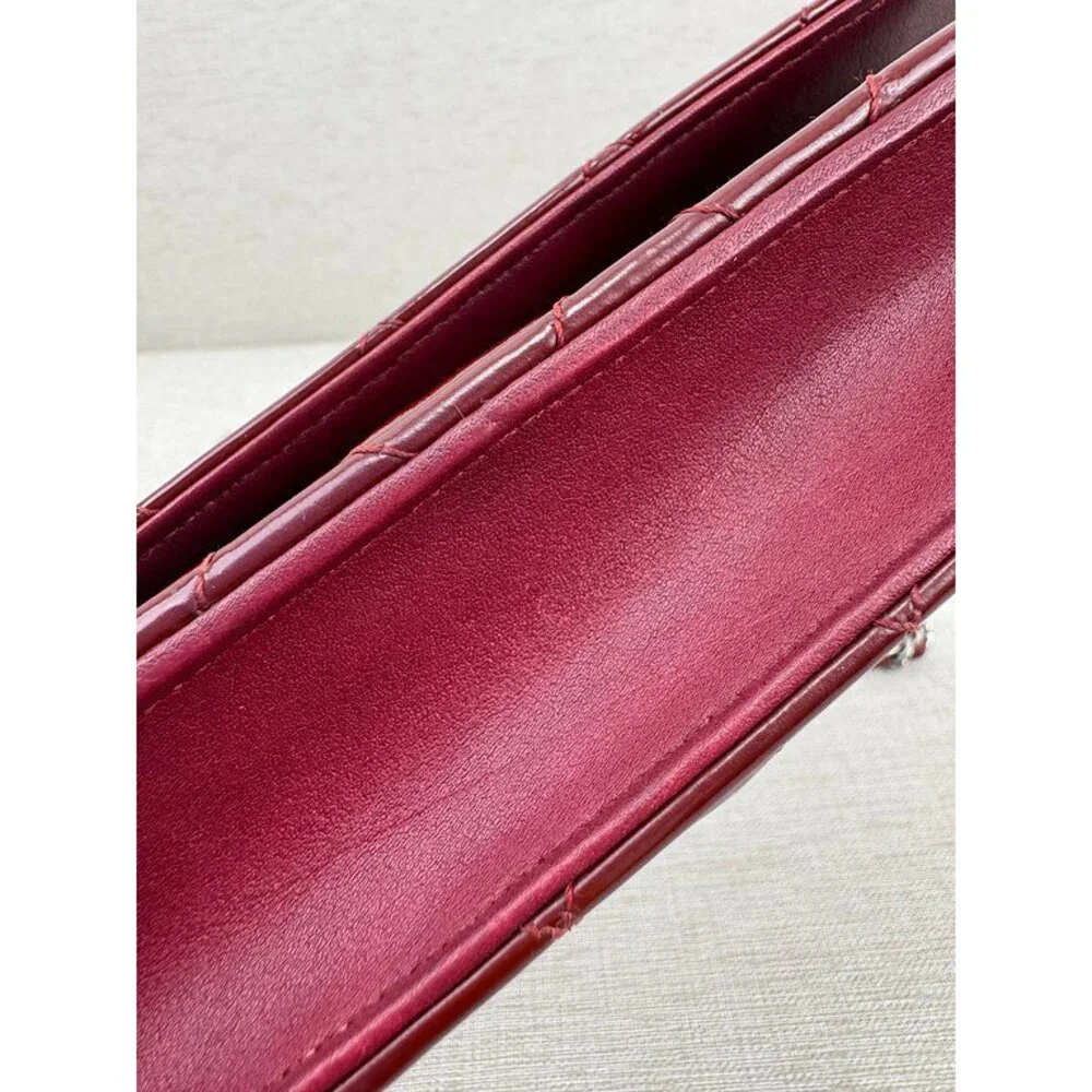 CHANEL Burgundy Patent Leather Wallet on Chain WOC SHW